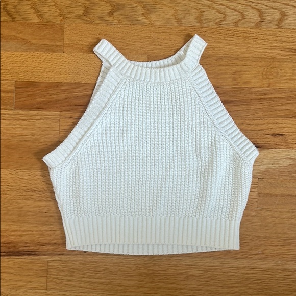 White Ribbed Crop Tank Top - Picture 1 of 3